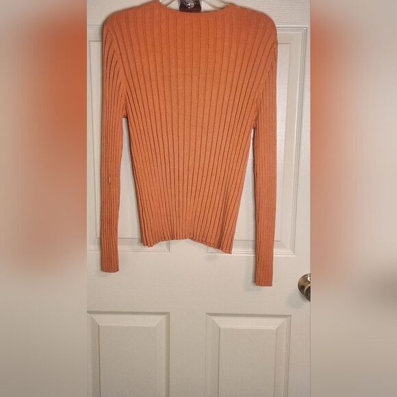 Classiques Entier L Orange Lslv Knit Ribbed SILK Blend Buttons Up Women Cardigan - Picture 6 of 6